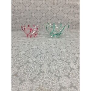 Set of 2 Swirl Glass Candy‎ Dishes Trinket Bowls 4" Red Green & 5.5" Green